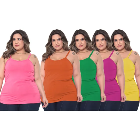 Kit 5 Regata Alça Fina Plus Size