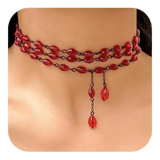 Collar De Cuentas Rojas Góticas Para Mujer, Collar De Sangre Collar De Cuentas Rojas Góticas Para Mujer, Collar De Sangre