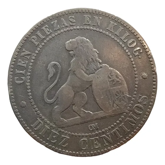 Antigua Moneda 10 Céntimos España 1870 Km# 663
