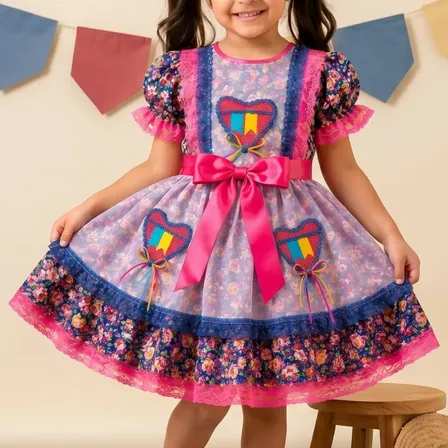 Vestido Festa Junina Infantil Menina Florido Arraia Caipira Multicolorido Florido M