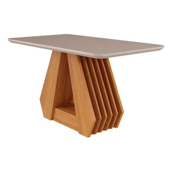 Mesa De Jantar Retangular Com Tampo De Vidro Agata Off Wh Cor Marrom Claro Cimol