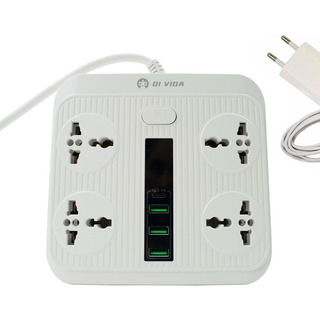 Tomada Elétrica Com 4 Entradas Universais E 3 Usb 21aa Tomada Elétrica Com 4 Entradas Universais E 3 Usb 21aa