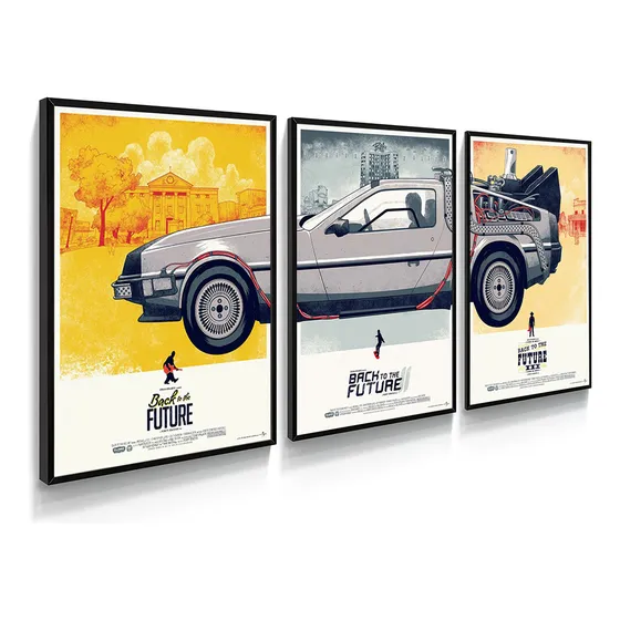 Kit 3 Quadros De Volta Para O Futuro Carro Delorean 43x33cm