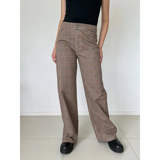 Pantalones Wide Leg Gabardina Cuadros Mujer Marca Loca