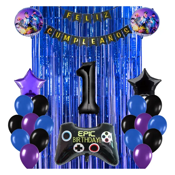 Combo Deco Globos Fortnite + Globo Numero + Feliz Cumple