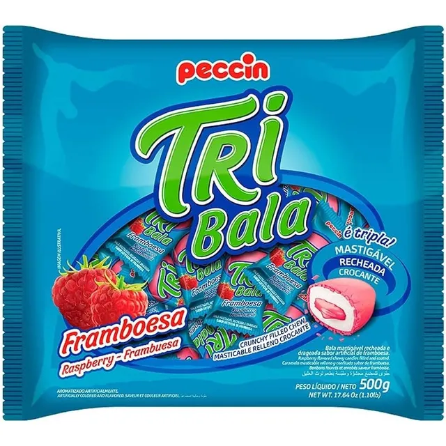 Bala Recheada Mastigável Tribala Peccin Framboesa 500g
