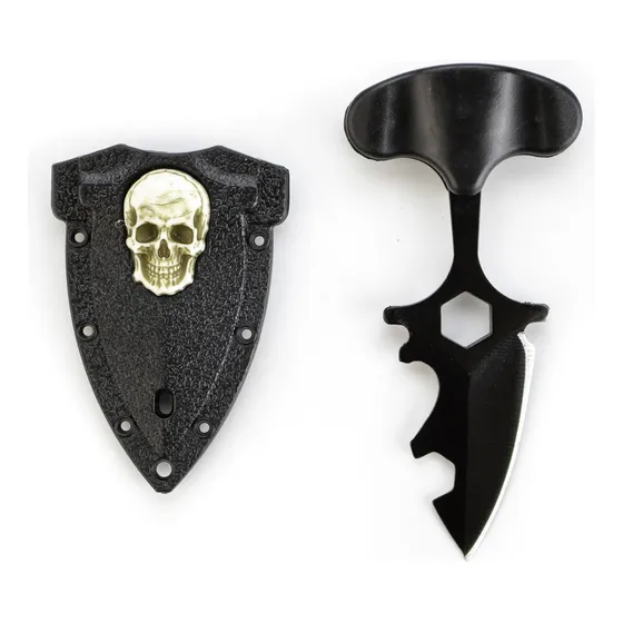 Mini Faca Push T Dagger Com Caveira Na Bainha