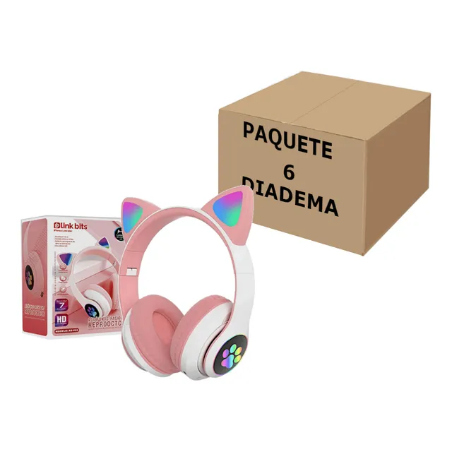 Audifonos Diadema Radio Fm Bluetooth Reproductor Rgb 6pzas  