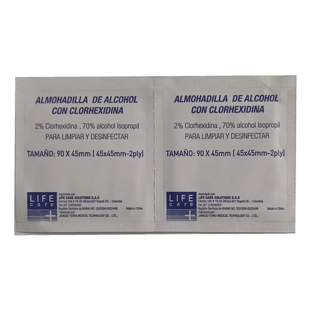 Paño Con Alcohol Con Clorhexidina 90x45mm Caja X 100 Unds