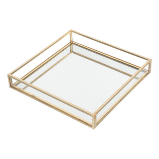 Bandeja De Cristal Vanity Table Con Borde Dorado Bandeja De Cristal Vanity Table Con Borde Dorado