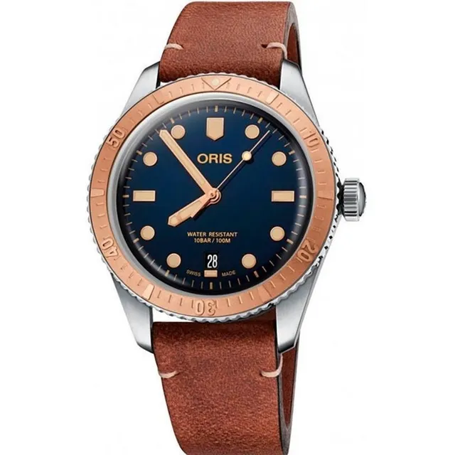 Reloj Oris Divers Sixty-five 01 733 7707 4355-07 8 20 17 Correa Café Bisel Bronce Fondo Azul