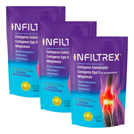 Pack 3 Infiltrex Colágeno Polvo Para Huesos Y Articulaciones
