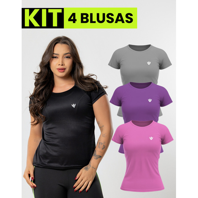 Kit 4 Blusas Feminina Fitness Dry Fit Camiseta Academia Kit 4 Blusas Feminina Fitness Dry Fit Camiseta Academia