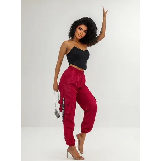Calça Feminina Tactel 2 Em 1 Jogger E Cargo 4 Bolsos Moda