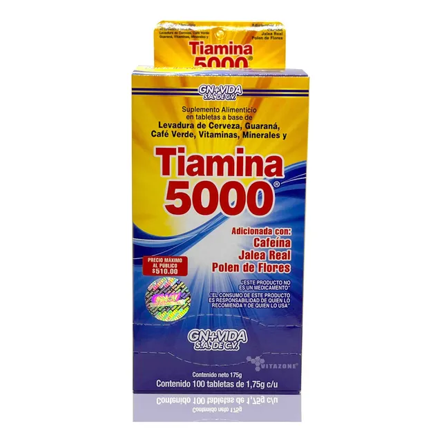 Tiamina 5000 Cafeína Jalea Real Guaraná 100 Tabletas Gn+vida