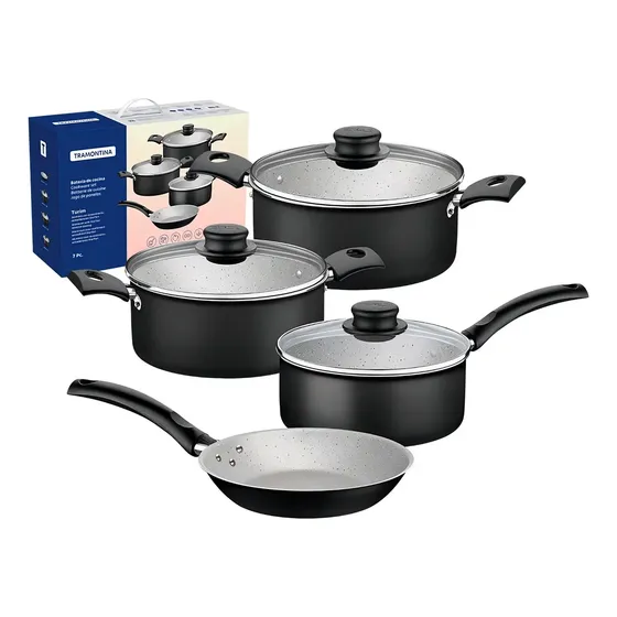 Juego De Baterias Tramontina 7 Piezas Turim Set Ollas Color Negro | Cuotas sin interés