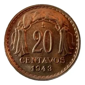 Moneda Chile 20 Centavos 1943 Cobre Casi Un (&535
