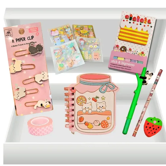 Material Escolar Kit Kawaii Fofo 12 Peças.