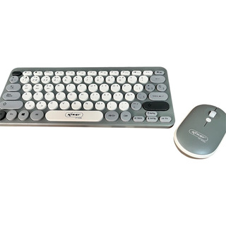 Combo Teclado Mouse Inalámbrico Retro Vintage Bluetooth Gris Gris Combo Teclado Mouse Inalámbrico Retro Vintage Bluetooth Gris Gris