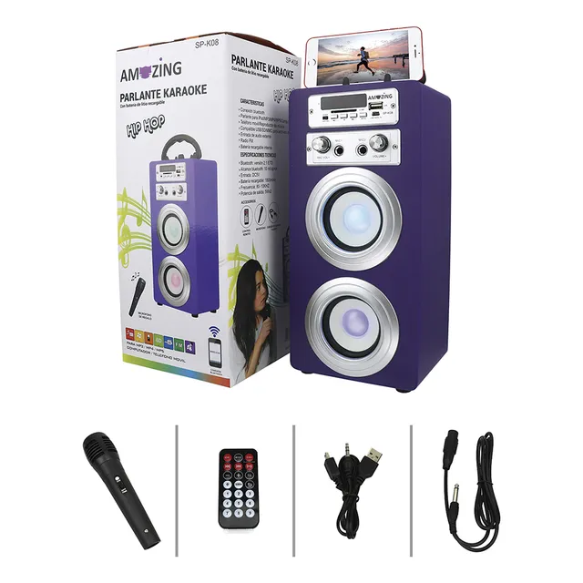 Parlante Karaoke Bluetooth Inalámbrico Hip Hop Color Lila