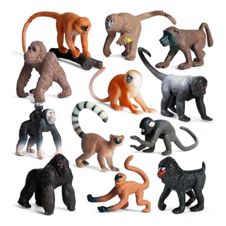 12 Primates Lemúr, Gorila, Varios De Plástico Semirigido 12 Primates Lemúr, Gorila, Varios De Plástico Semirigido