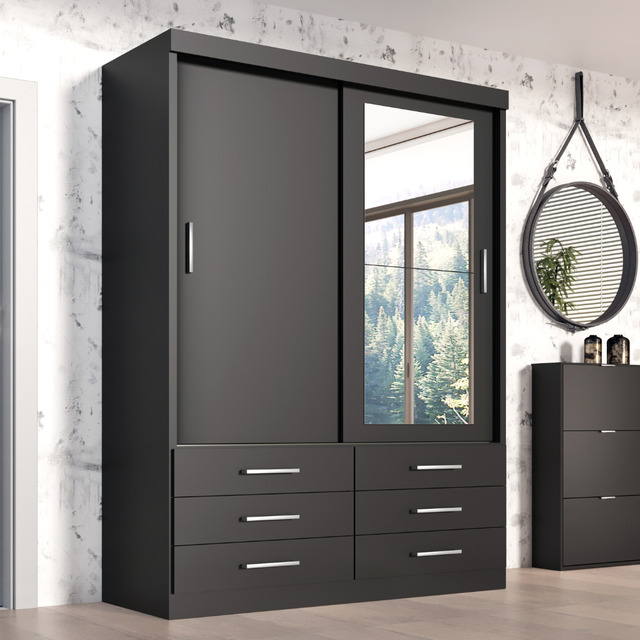 Guarda Roupa Solteiro Capri 2 Portas 6 Gav C/ Espelho Cor Onix Guarda Roupa Solteiro Capri 2 Portas 6 Gav C/ Espelho Cor Onix