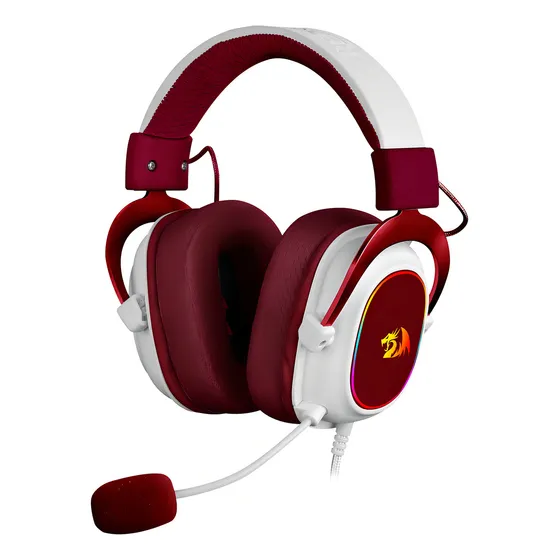 Headset Gamer Redragon Zeus X 7.1 Rgb Branco C/ Vermelho Usb