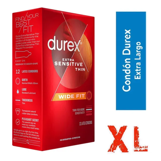 Durex Xl 12 Unid. Condones Lubricados Ultradelgados