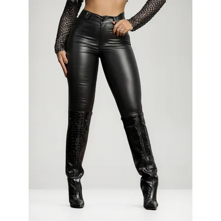 Calça Feminina Resinada Preta Skinny Pit Bull Jeans