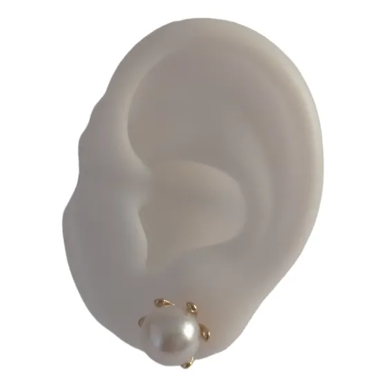 Aros Perla Mediano Baño Oro 1cm Hipoalergénico Libre Níquel
