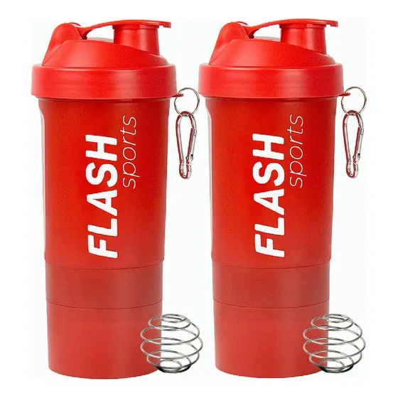 2 Coqueteleira Academia 500ml Shakeira Copo Garrafa Mola Fit
