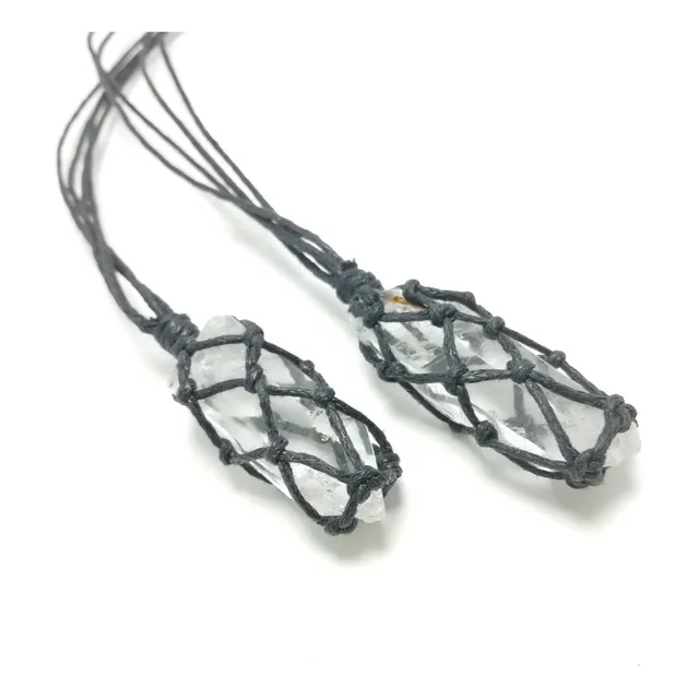 Collar Piedra Natural Cuarzo Cristal Nudo Macrame