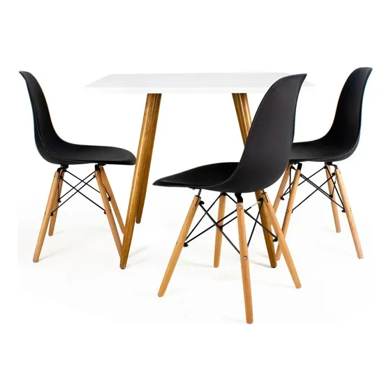 Mesa Quadrada Branca 70 Cm Mdf + 3 Cadeiras Eiffel