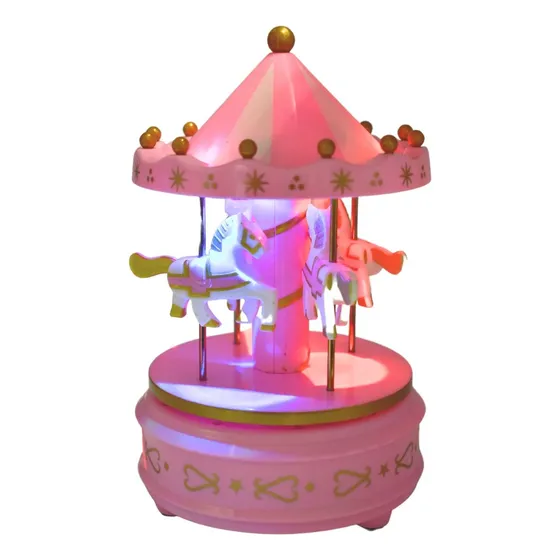 Lampara Infantil Calesita Carrusel Musical Con Luces Rosado
