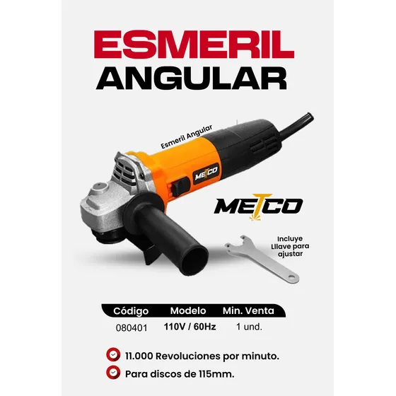 Esmeril 4 1/2 Industrial Profesional Angular Metco