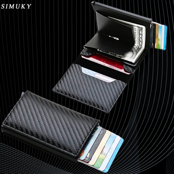 Simuky Qb3 Color Negro Carteras De Hombre Protección Tarjetero Aluminio Wallet Rfid.