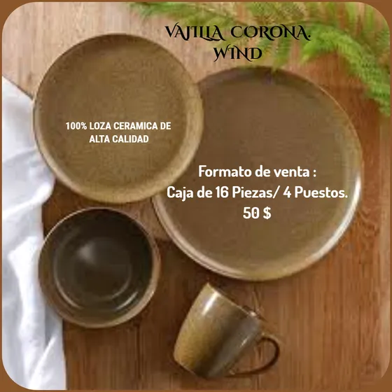 Vajilla Corona Importada 4 Puestos/16 Piezas Modelo Wind
