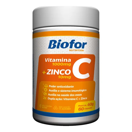 Vitamina C 1000mg + Zinco 10mg - 60 Cápsulas Biofor