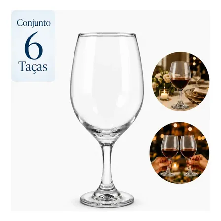 Jogo 6 Taças Vinho Tinto 615ml Vidro Cristal Titanium Grande Transparente