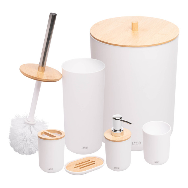 Conjunto 6 Peças De Bambu E Abs Para Banheiro Branco - Lyor Conjunto 6 Peças De Bambu E Abs Para Banheiro Branco - Lyor