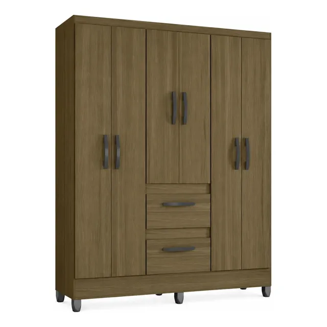 Guarda-roupa Poquema Capri Solteiro 6 Portas 2 Gavetas Castanho