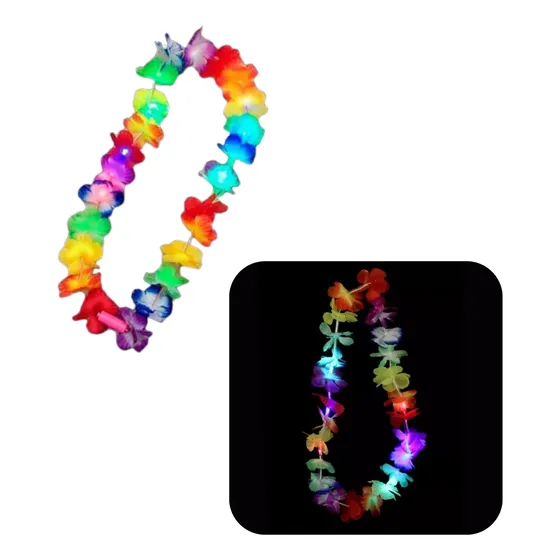 Pack 10 Collares Flores Hawaiano Led  Cotillon Luminoso