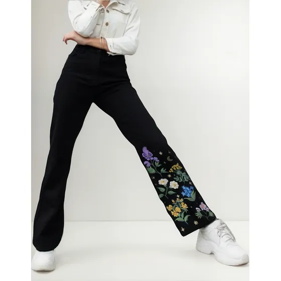 Jean Mujer Wide Leg Pintado A Mano