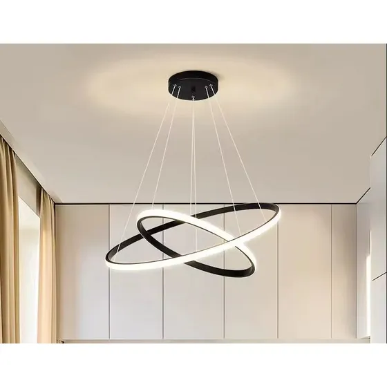 Lampara Led Colgante De Lujo 2 Anillos Perfil Negro