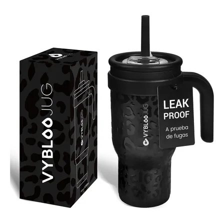 Copo Térmico Canudo 900ml Inox Com Tampa E Alça Para Água Preto All Black