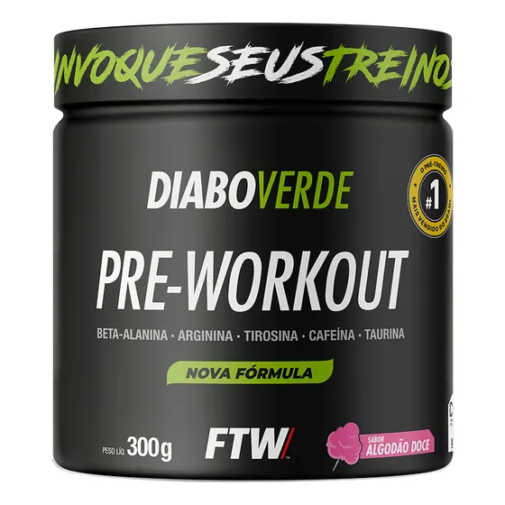 Suplemento Em Pó Pre Treino Pre Workout Pote 300g Sabor Algodão doce FTW - DIABO VERDE