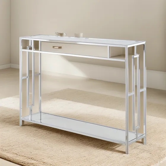 Mesa Consola Cromada Town Square Con Estante, Vidrio/cromo