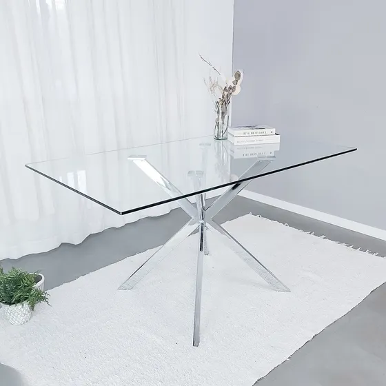 Mesa Comedor Rectangular Vidrio Base Estrella 140 Cm