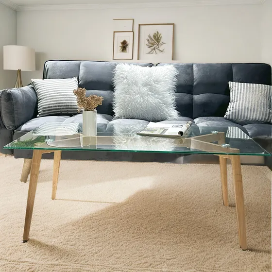 Mesa Ratona Living Lina Vidrio Patas Simil Madera 110x60 Marrón Claro