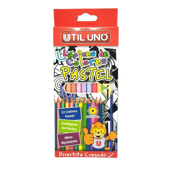 Lapices De Colores Pastel Mina Resistente Util Uno X 12